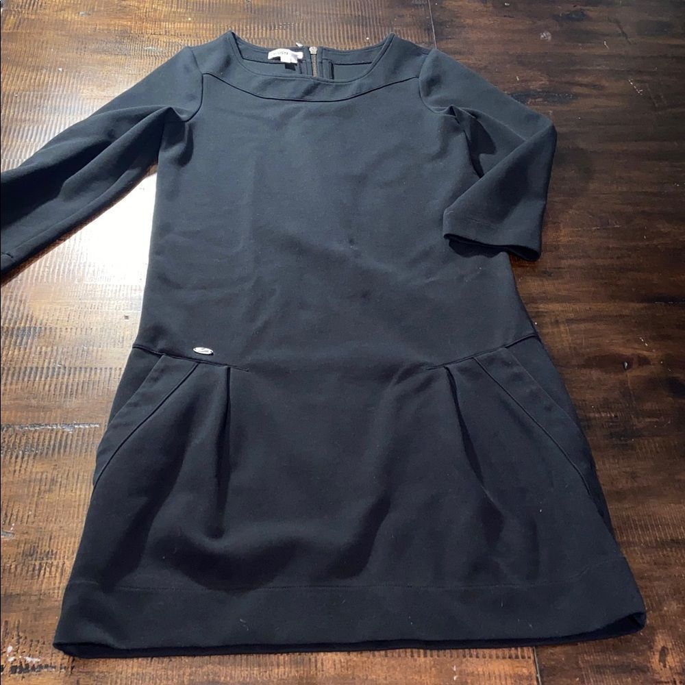 Lacoste Black Ponte Knit Shift Dress 3/4 Sleeve Pockets size 36 EU Small US